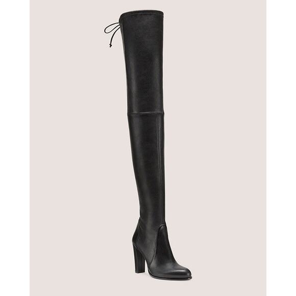 STUART WEITZMAN $1200 Ultra Highland Over The Knee 9.5 Black Leather Heel Boots - Picture 1 of 16